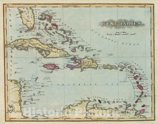 Historic Map : World Atlas Map, West Indies. 1823 - Vintage Wall Art