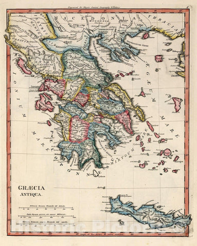 Historic Wall Map : Albania, Crete (Greece) Classical Atlas Map, Graecia Antiqua 1815 , Vintage Wall Art