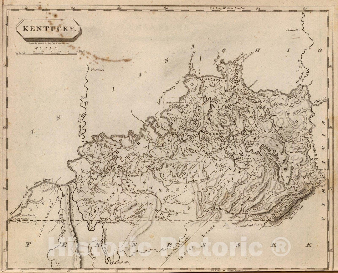 Historic Map : World Atlas Map, Kentucky. 1804 - Vintage Wall Art