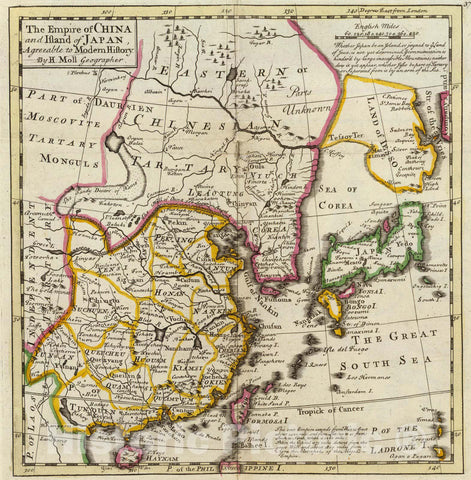Historic Wall Map : World Atlas Map, Empire of China, island of Japan. 1736 - Vintage Wall Art