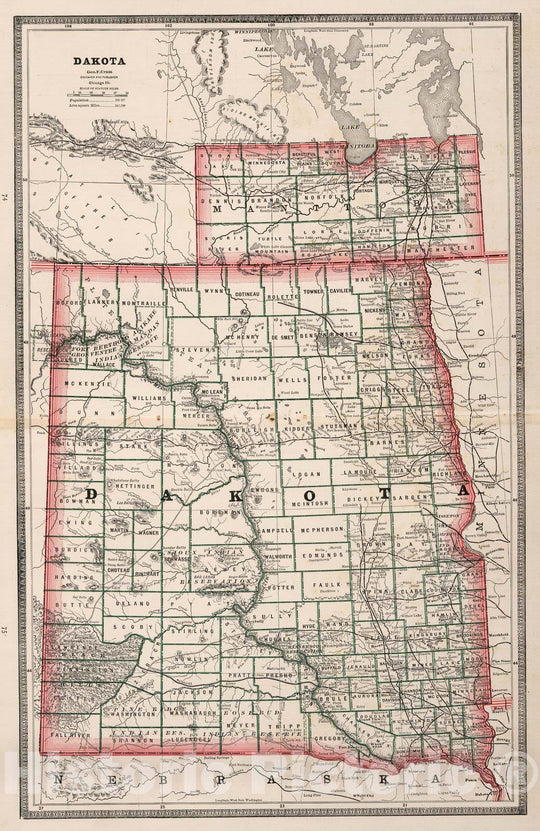 Historic Map : World Atlas Map, Dakota. 1883 - Vintage Wall Art