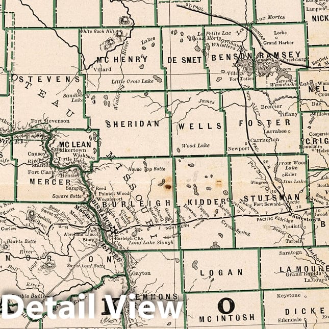 Historic Map : World Atlas Map, Dakota. 1883 - Vintage Wall Art
