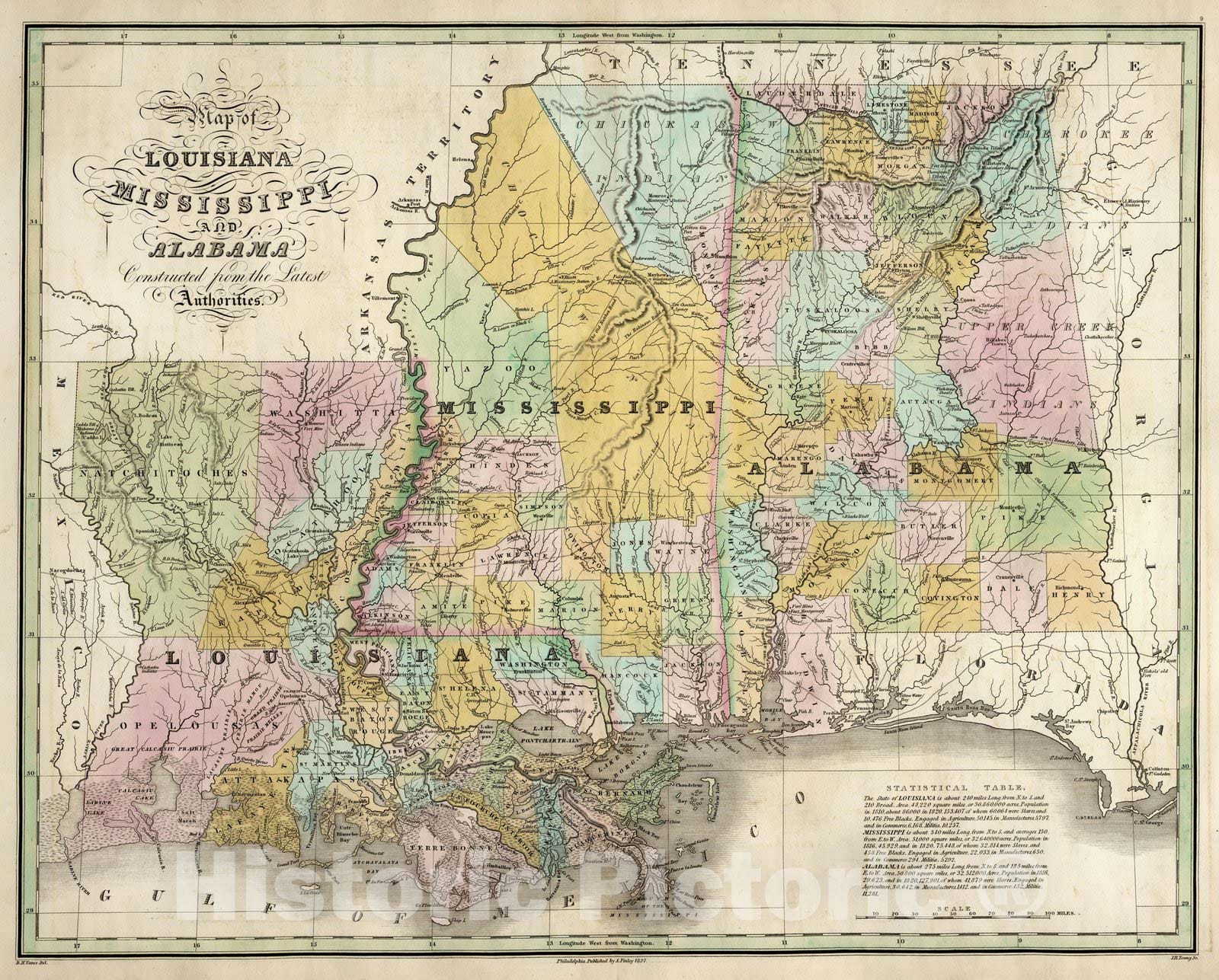 Map of Louisiana Mississippi And Alabama. / Finley, Anthony / 1826