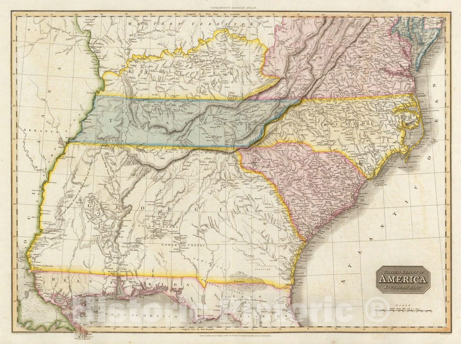 Historic Map : World Atlas Map, United States of America, southern par