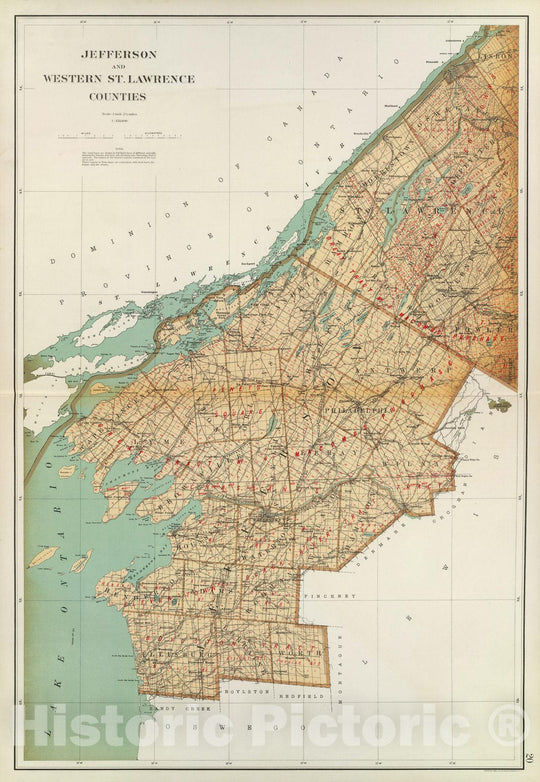 Historic Map : State Atlas Map, Jefferson, St. Lawrence counties. 1895 - Vintage Wall Art