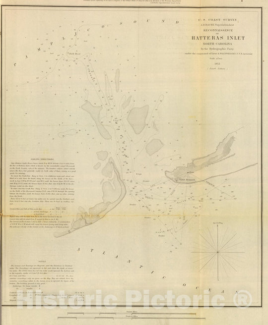 Historic Map - ChartMap, Hatteras Inlet, N.C. 1853, - Vintage Wall Art