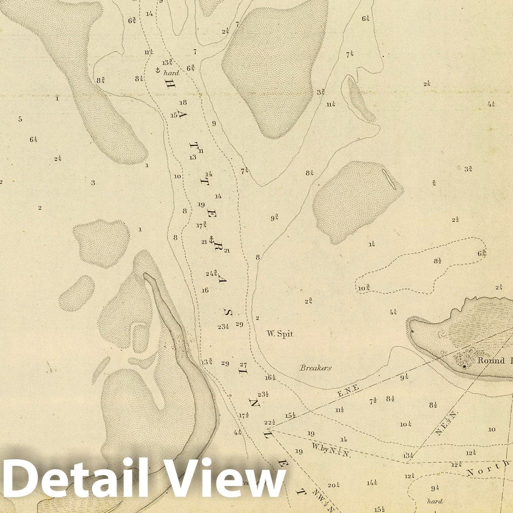 Historic Map - ChartMap, Hatteras Inlet, N.C. 1853, - Vintage Wall Art