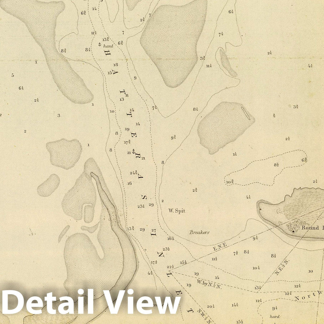 Historic Map - ChartMap, Hatteras Inlet, N.C. 1853, - Vintage Wall Art