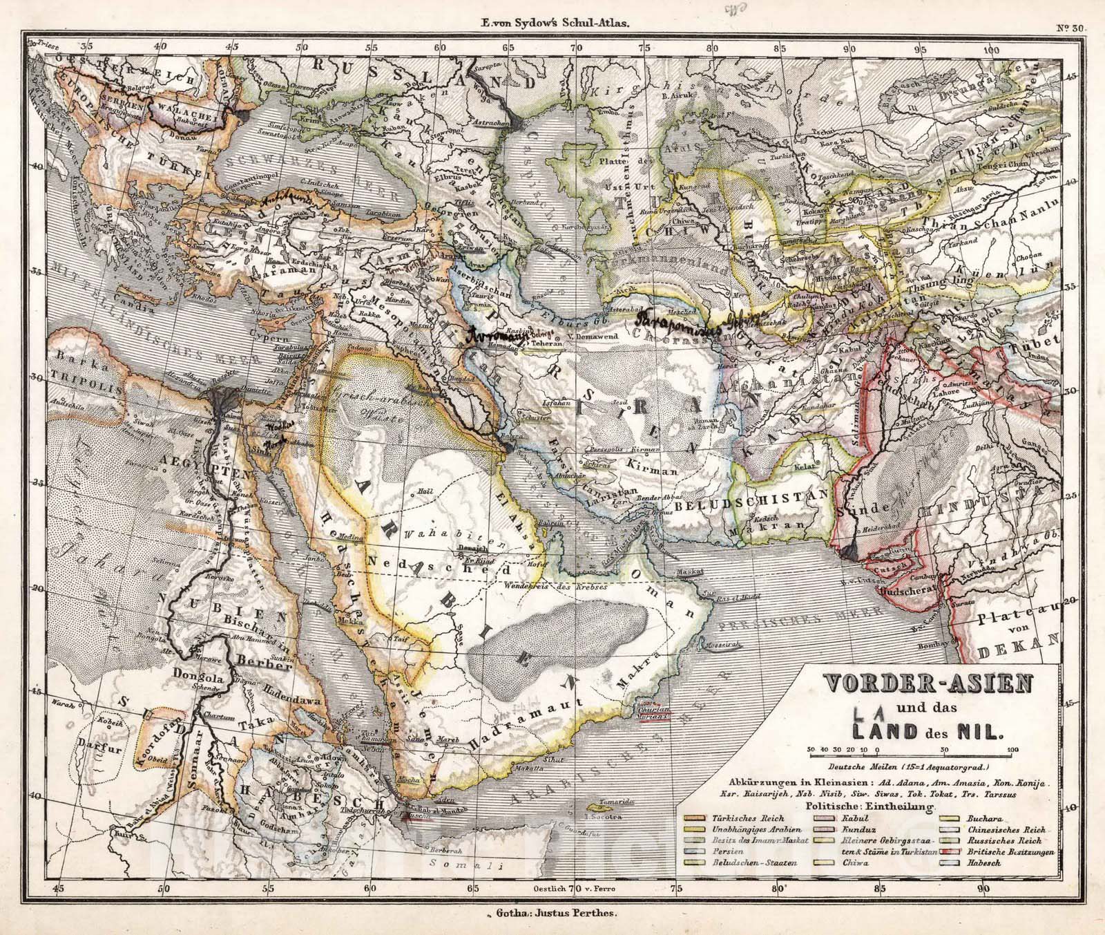 Historic Map : Middle East30. Vorder-Asien und das Land des Nil. Western Asia and the Land of the Nile. 1872 , Vintage Wall Art