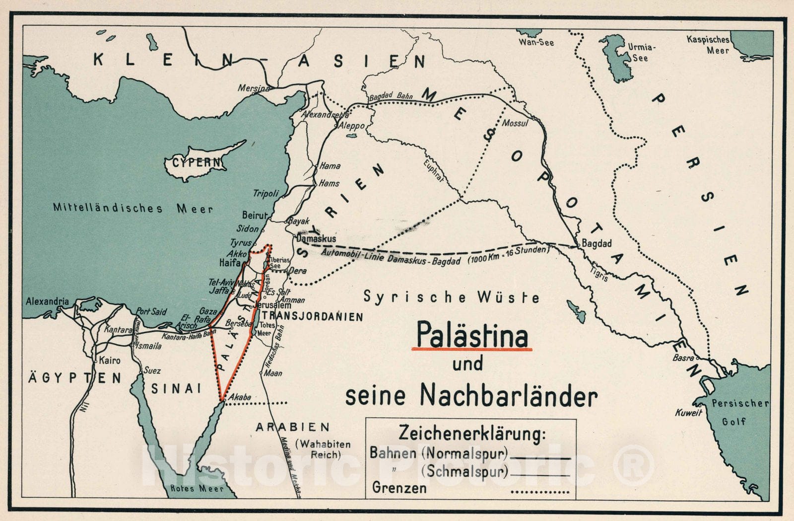 Historic Map : Israel, Holy Land Regional Atlas Map, Palaestina und seine Nachbarlaender 1926 , Vintage Wall Art