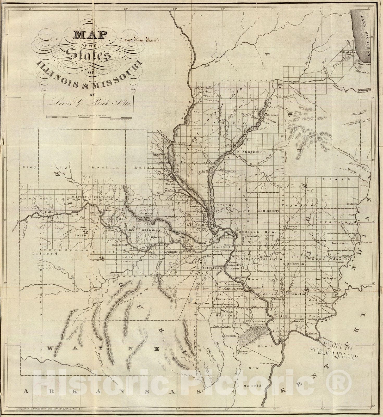Historic Map : Map of the States of Illinois & Missouri, 1823 - Vintage Wall Art
