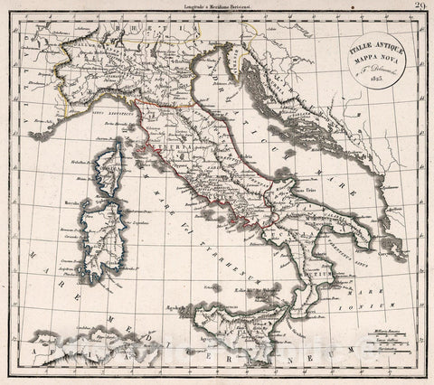 Historic Map : Italy, Italiae Antique Mappa Nova, 1825 , Vintage Wall Art