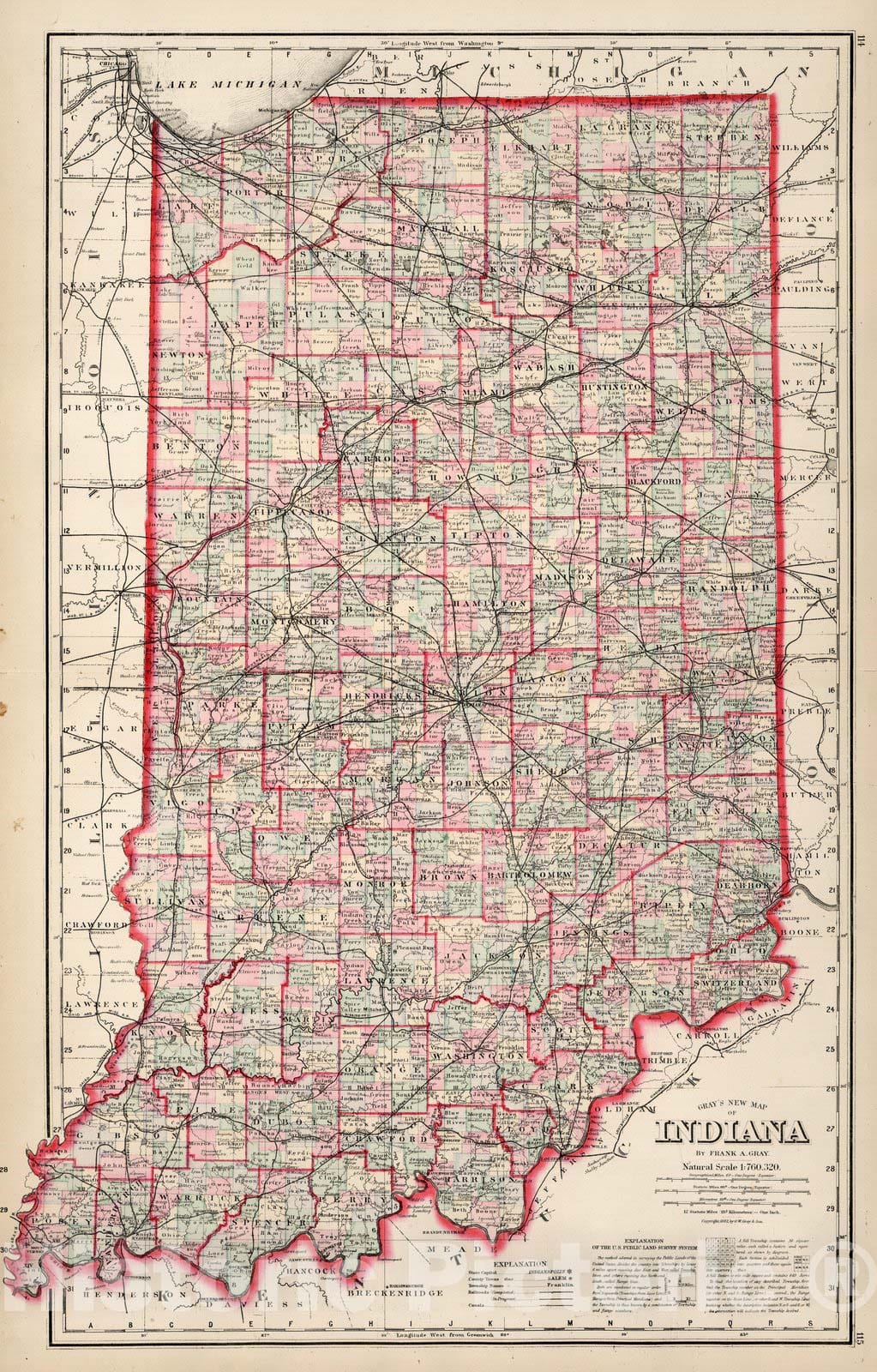 Historic Map : Indiana. 1882 - Vintage Wall Art – Historic Pictoric
