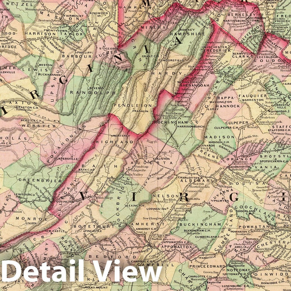 Historic Map : Delaware, Dela, Md, Va, W. Va, D.C. 1874 , Vintage Wall Art