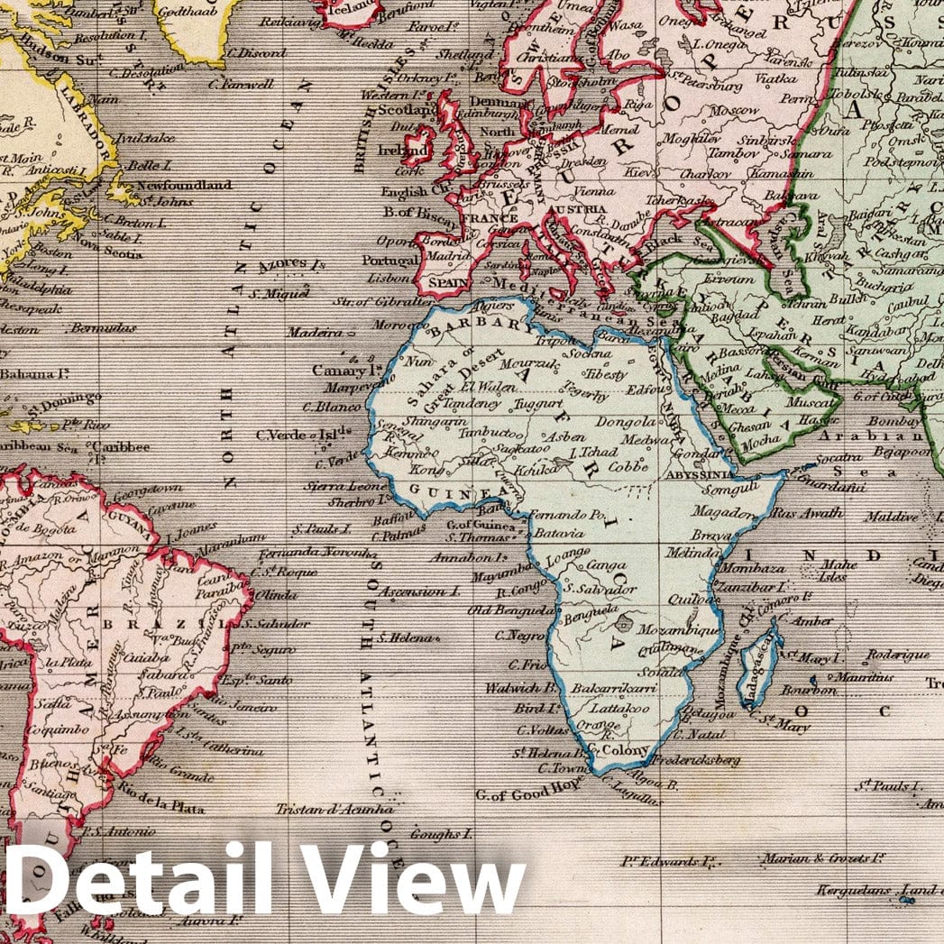 Historic Map : World Atlas Map, The World, on Mercator Projection. 1832 - Vintage Wall Art