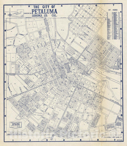 Historic Map - State Atlas Map, City of Petaluma, Sonoma County, California. 1938 - Vintage Wall Art