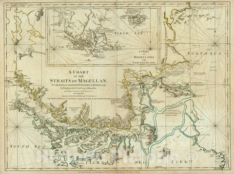 Historic Map - Chart of The Straits of Magellan. 1776 - Vintage Wall Art