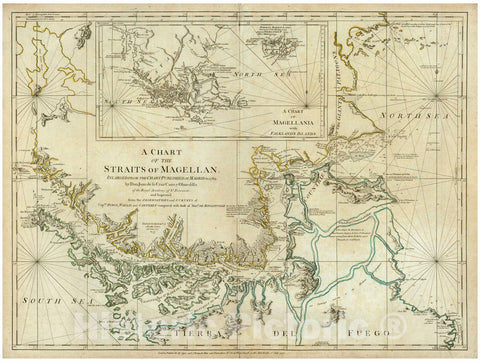 Historic Map - Chart of The Straits of Magellan. 1776 - Vintage Wall Art