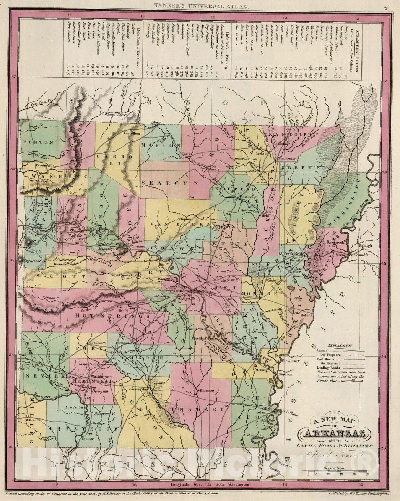 Arkansas Road Map 1841 - Historical Map Print | Historic Pictoric