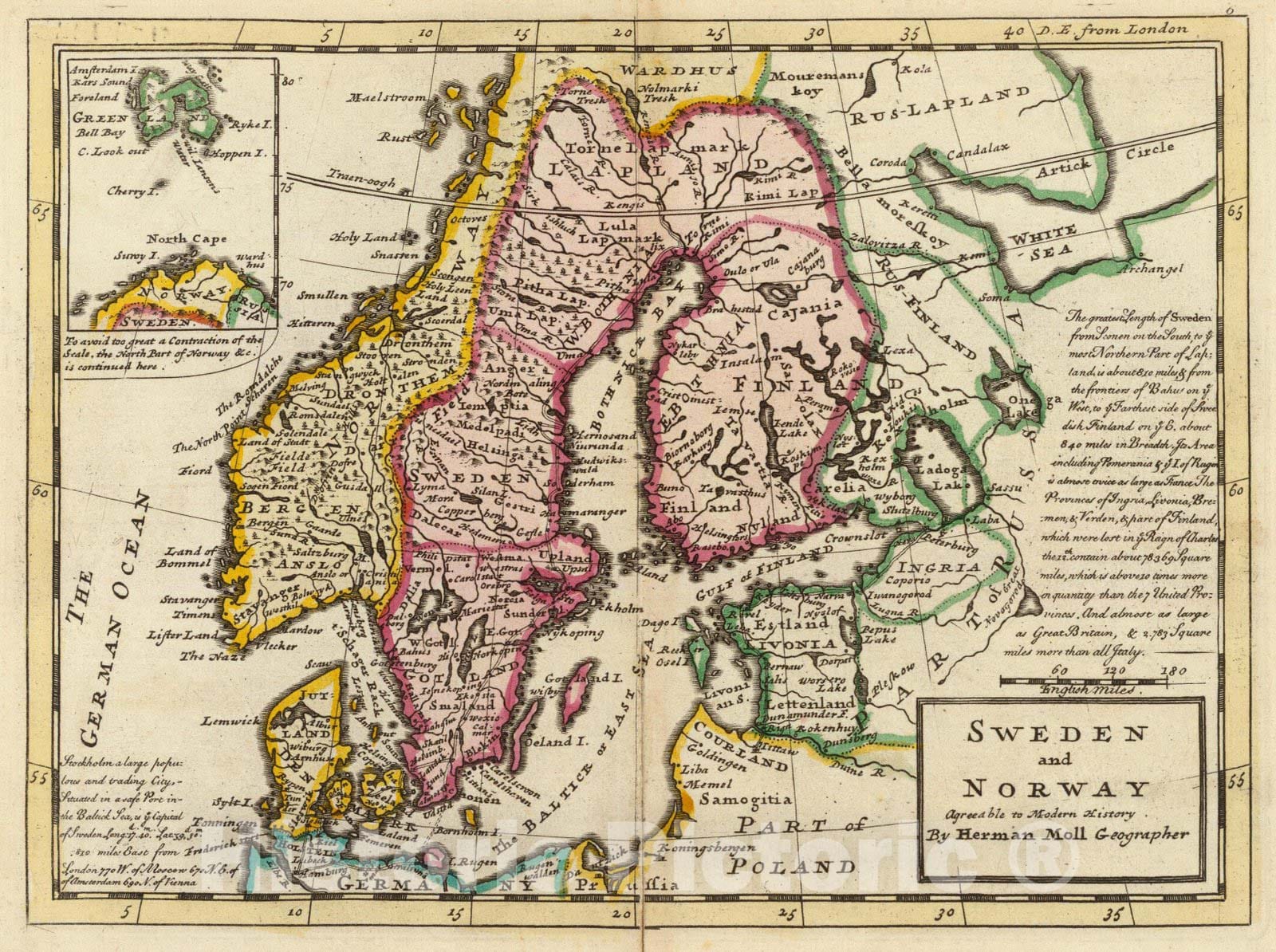 Historic Map : World Atlas Map, Sweden and Norway. 1736 - Vintage Wall ...