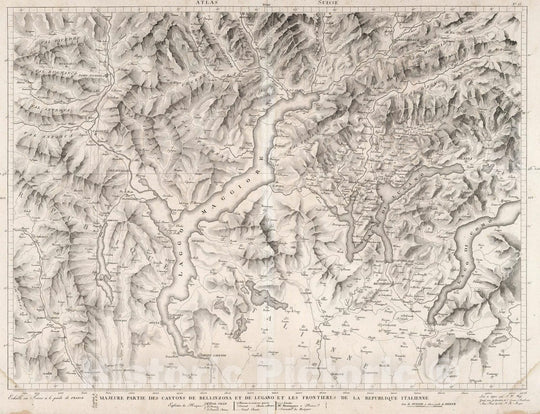 Historic Map : Switzerland, No. 15. Majeure Partie des Cantons de Bellinzona et de Lugano et les Frontieres de la Republiqe Italienne. 1802 , Vintage Wall Art