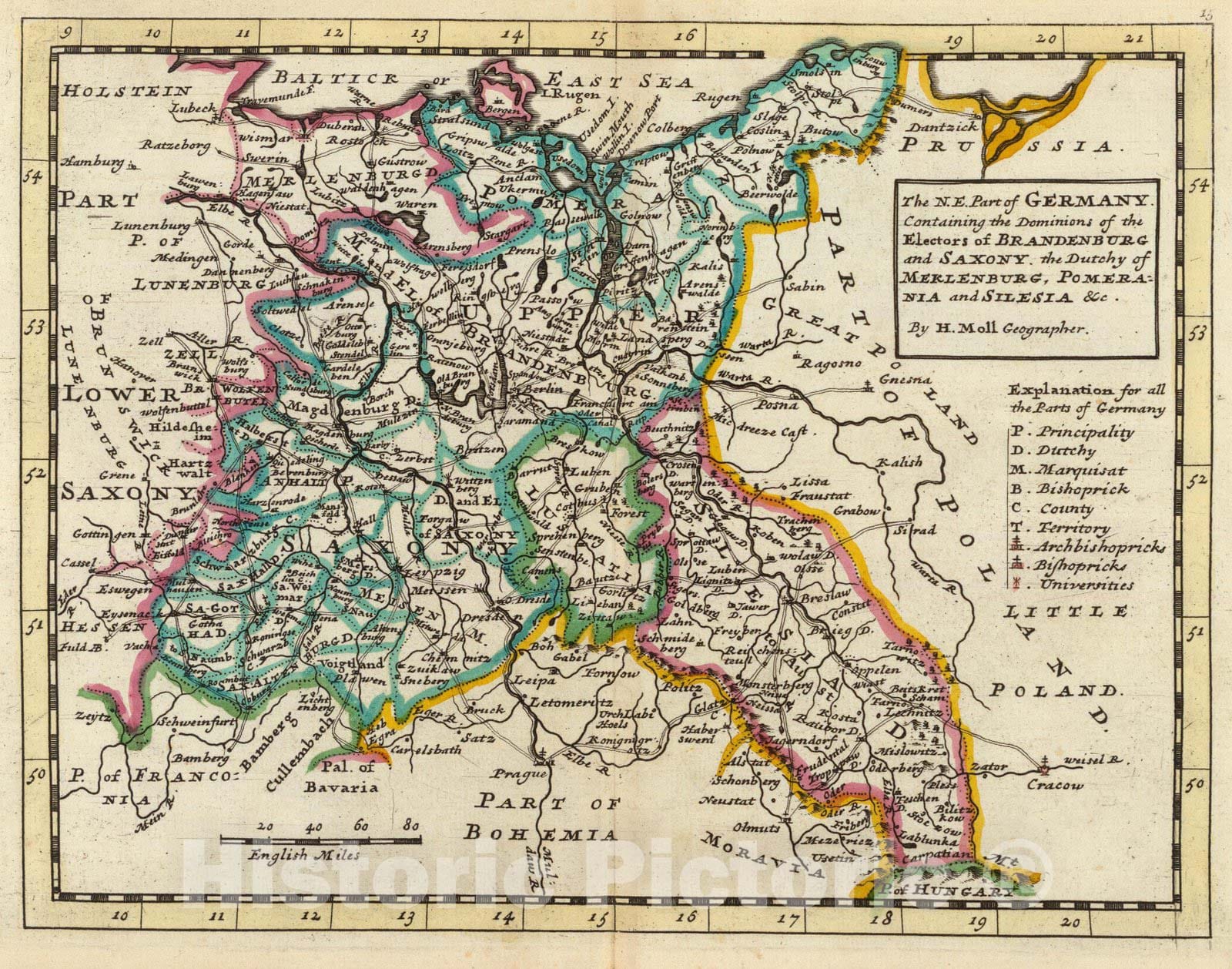 Historic Map : World Atlas Map, The N.E. part of Germany. 1736 - Vinta ...