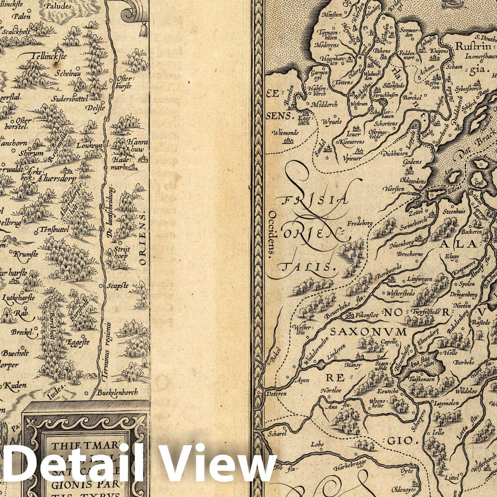 Historic Map : World Atlas Map, (58) Thietmarsiae, Holsaticae (with) Oldenburg. 1608 - Vintage Wall Art