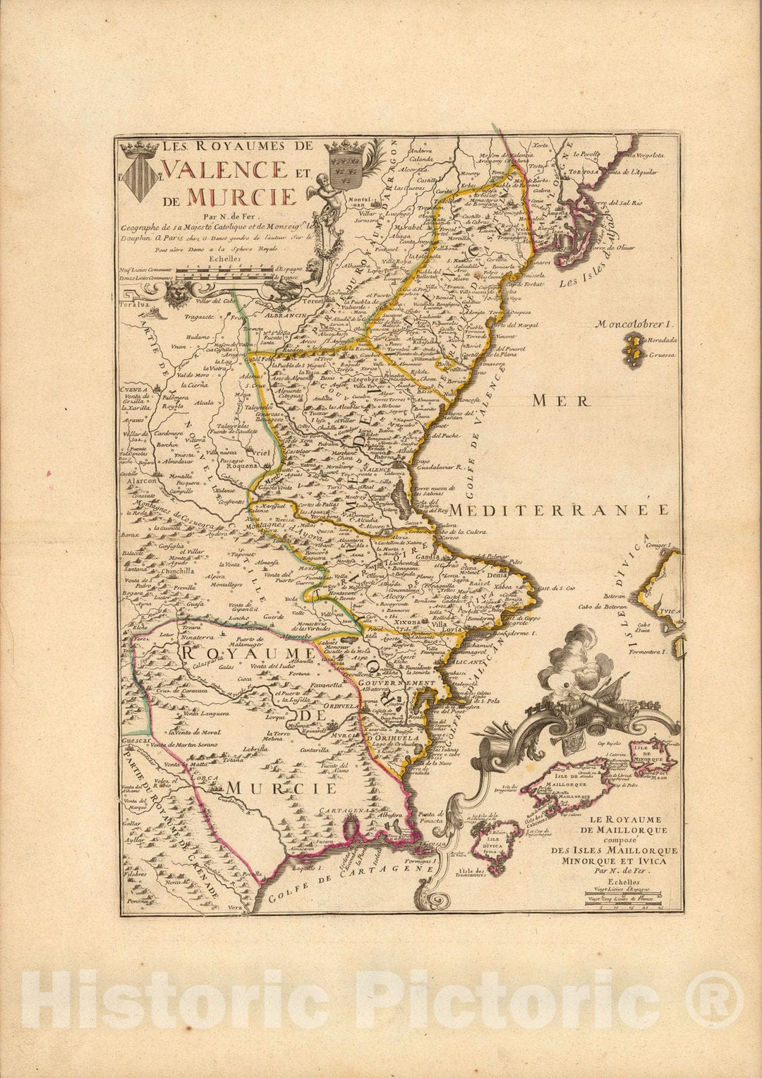 Historic Map : Spain, Valencia, SpainLes royaumes de Valence et de Murcie 1725 , Vintage Wall Art