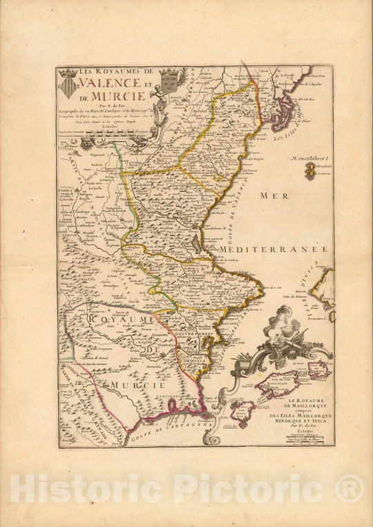 Historic Map : Spain, Valencia, SpainLes royaumes de Valence et de Murcie 1725 , Vintage Wall Art