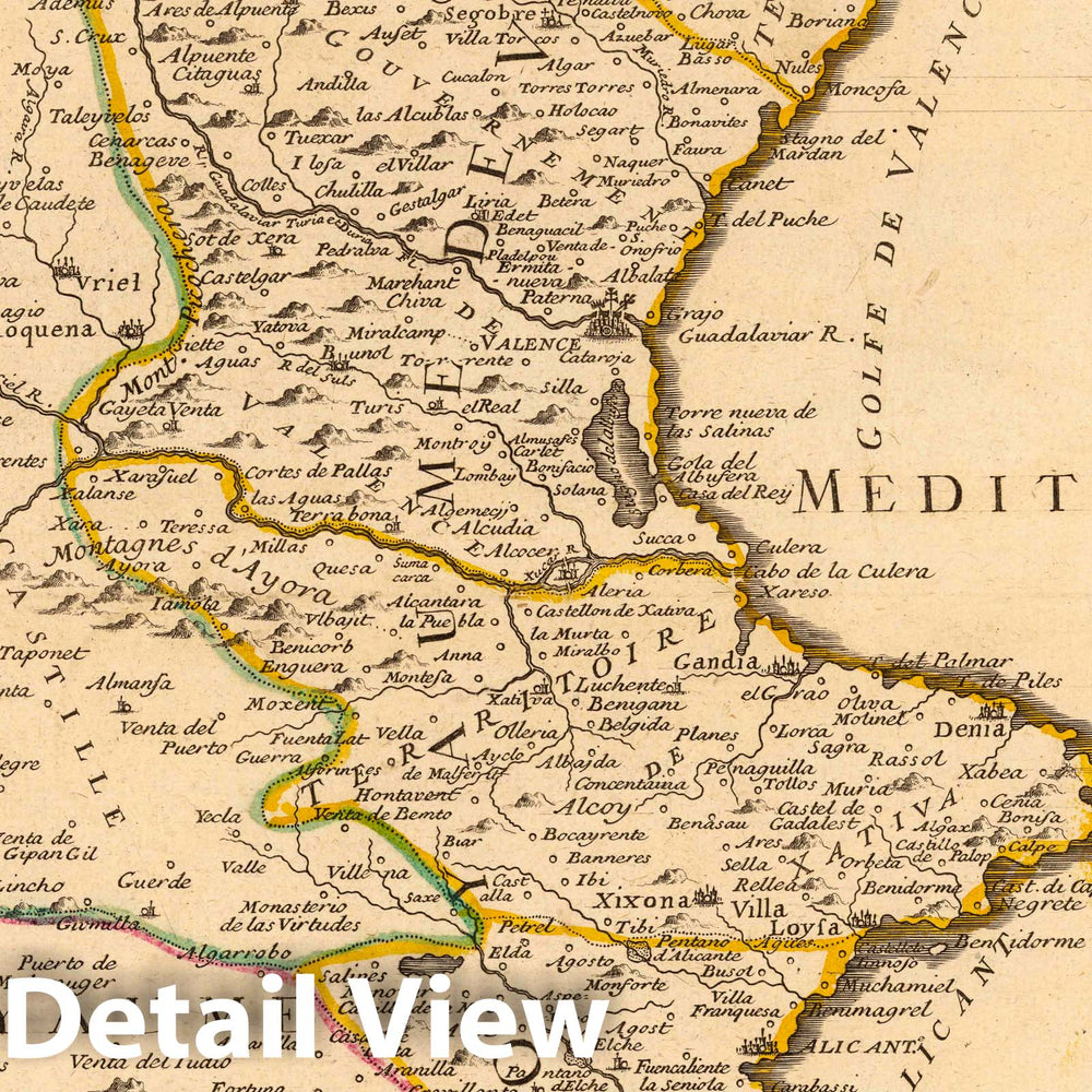 Historic Map : Spain, Valencia, SpainLes royaumes de Valence et de Murcie 1725 , Vintage Wall Art