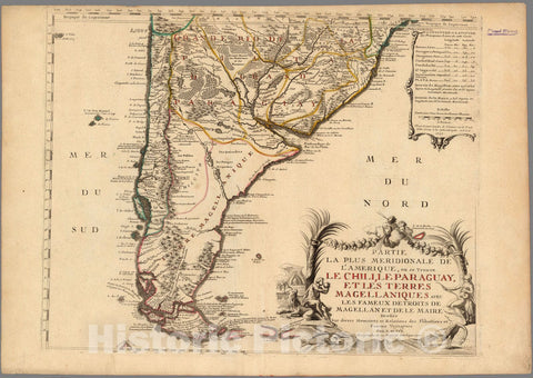 Historic Map : Argentina, , South AmericaPartie la plus meridionale de l'Amerique 1720 , Vintage Wall Art