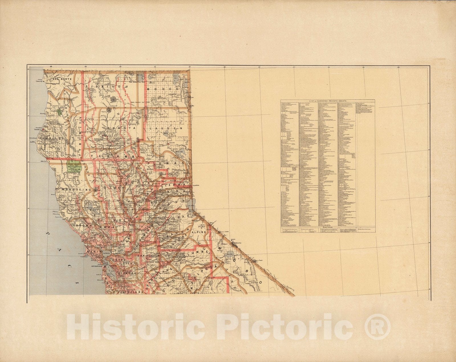 Historic Map : Northern California 1876 - Vintage Wall Art