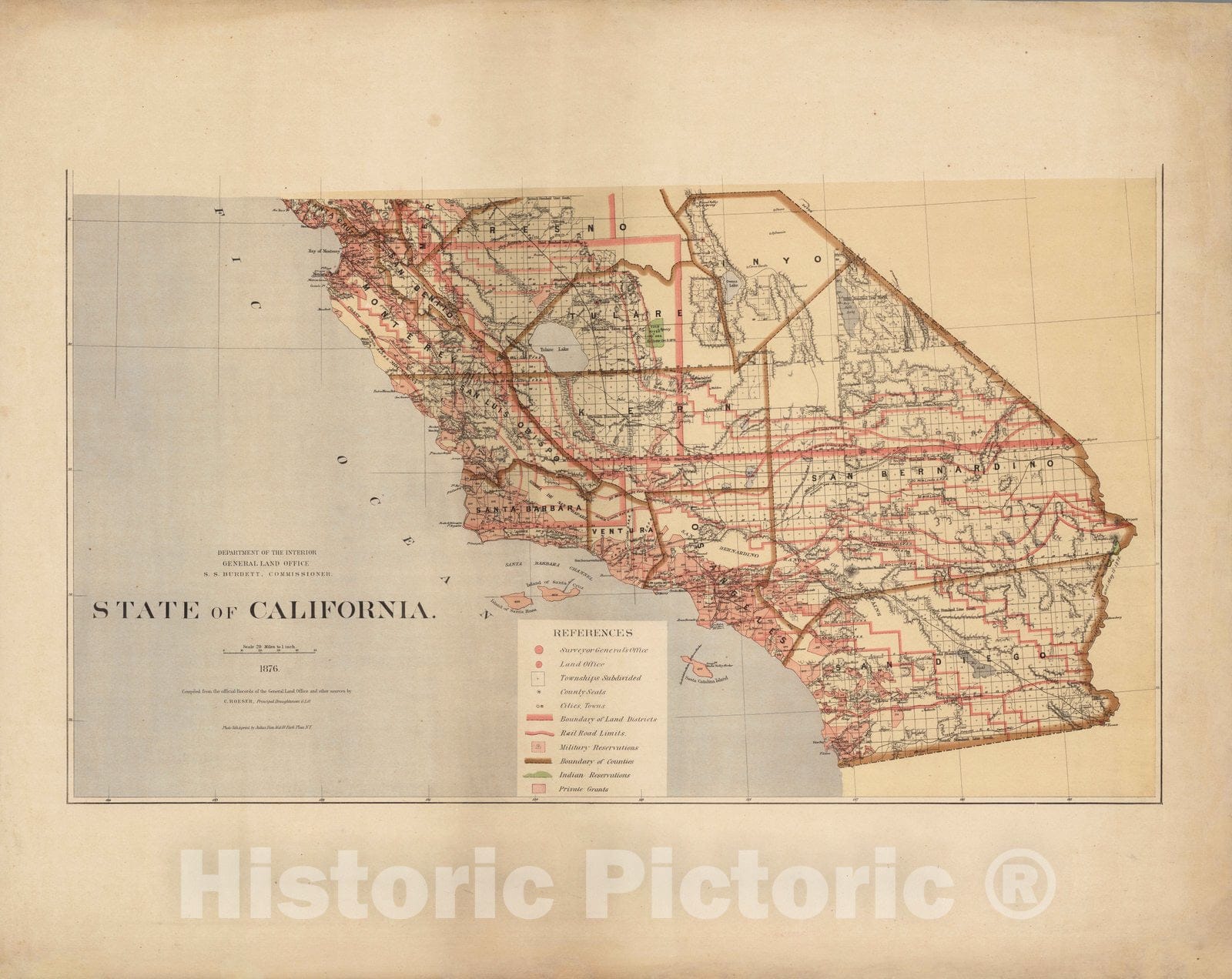 Historic Map : Southern California 1876 - Vintage Wall Art