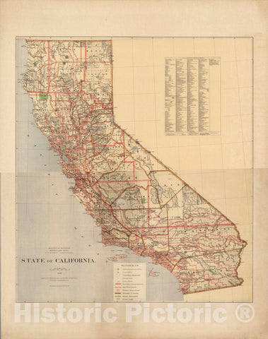 Historic Map : State of California 1876 - Vintage Wall Art