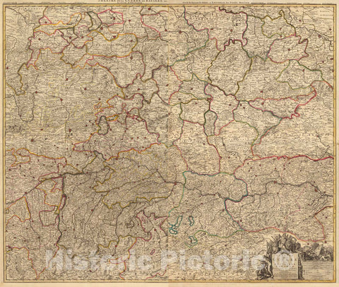 Historic Map : Austria, Composite Map: Theatre de la Guerre en Austriche Baviere Souabe, le Tirol, 1708 , Vintage Wall Art