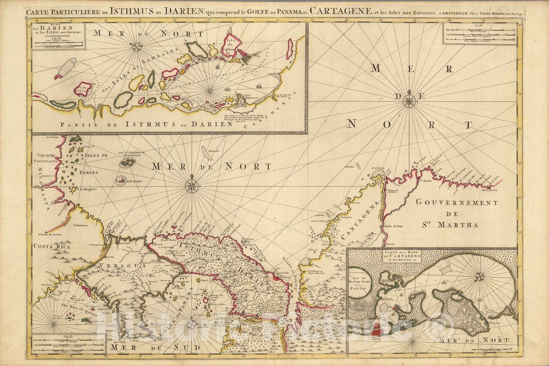 Historic Map : Panama,Carte Particuliere de isthmus ou Darien. 1708 , Vintage Wall Art