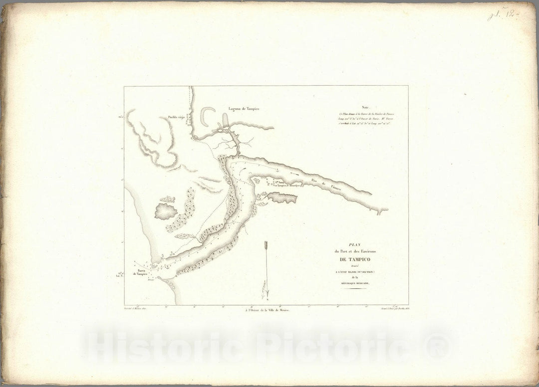 Historic Map : Tampico (Mexico), (Mexico) Exploration Book, XII. Plan du port et des environs de Tampico. 1833 , Vintage Wall Art
