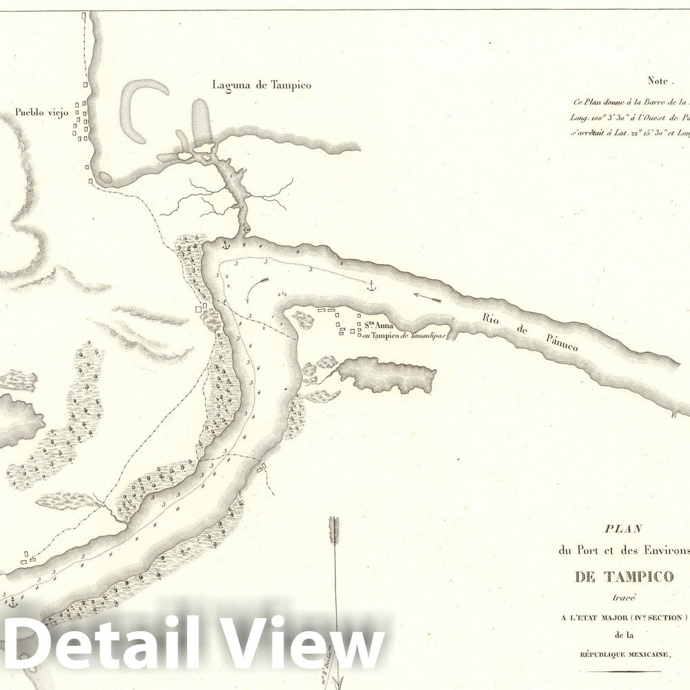 Historic Map : Tampico (Mexico), (Mexico) Exploration Book, XII. Plan du port et des environs de Tampico. 1833 , Vintage Wall Art