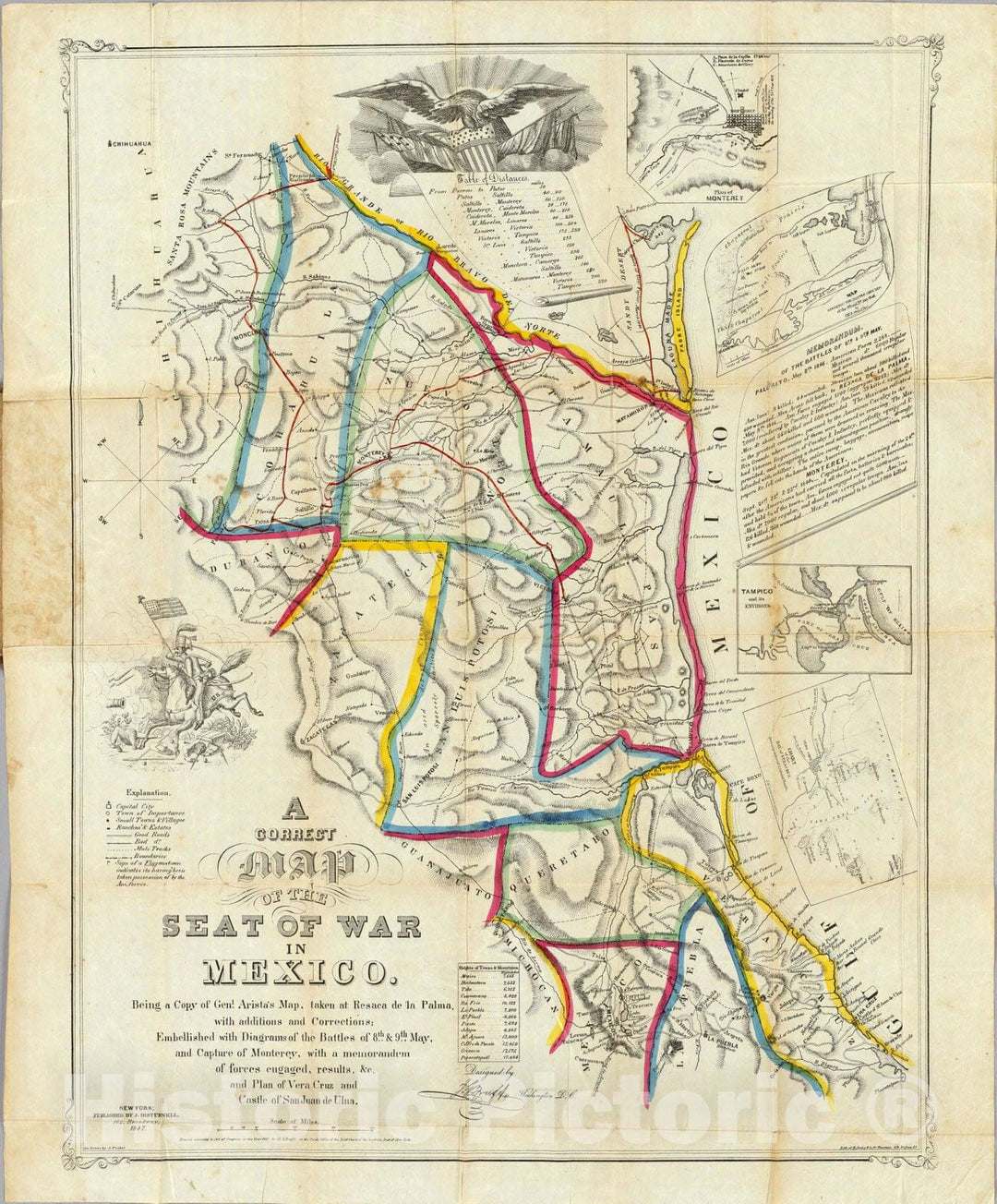Historic Wall Map : A Correct Map of The Seat of War In Mexico, 1847 - Vintage Wall Art