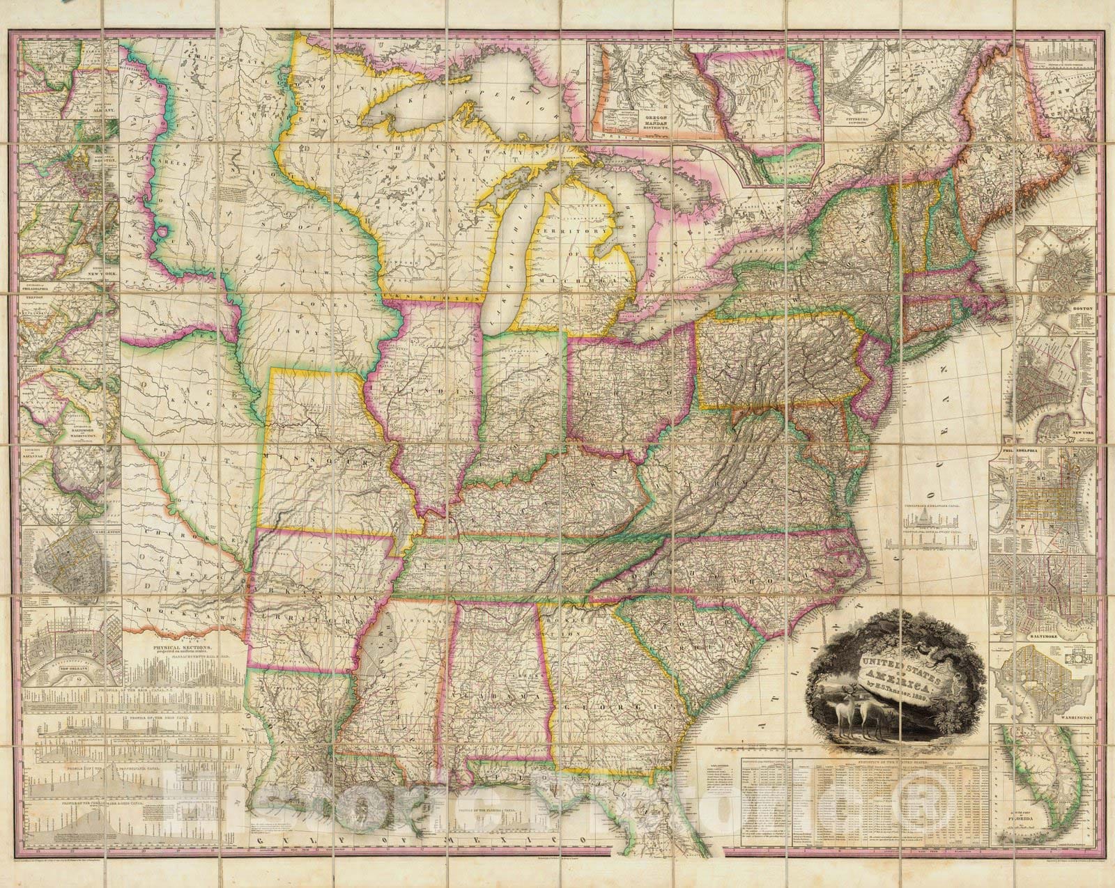 Historic Map : Case Map, United States of America. 1829 - Vintage Wall ...