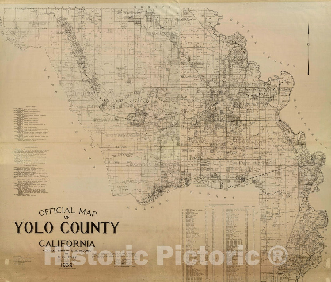 Historic Map : Official Map of Yolo County, California, 1939 - Vintage Wall Art