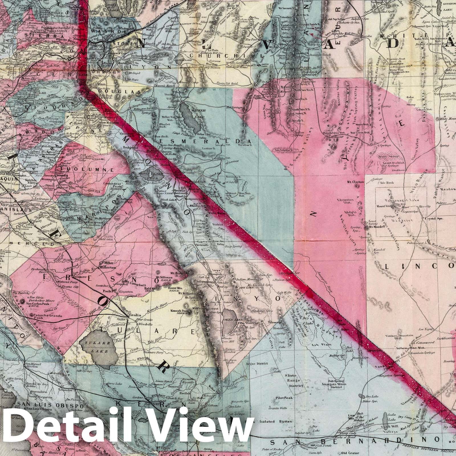 Historic Wall Map : Pocket Map, California, Nevada, Utah And Arizona 1876 - Vintage Wall Art