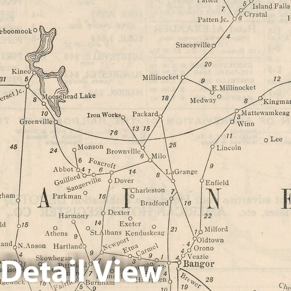 Historic Map : Railway Distance Map of the State of Maine, 1934 - Vintage Wall Art