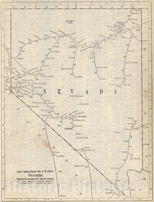 Historic Map : Railway Distance Map of the State of Nevada, 1934 - Vin ...