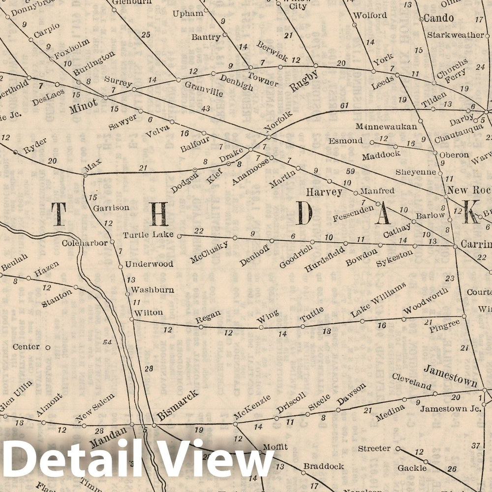 Historic Map : Railway Distance Map of the State of North Dakota, 1934 v1
