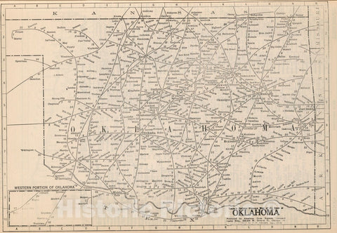 Historic Map : Railway Distance Map of the State of Oklahoma, 1934 - Vintage Wall Art