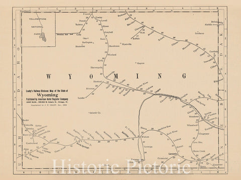 Historic Map : Railway Distance Map of the State of Wyoming, 1934 - Vintage Wall Art