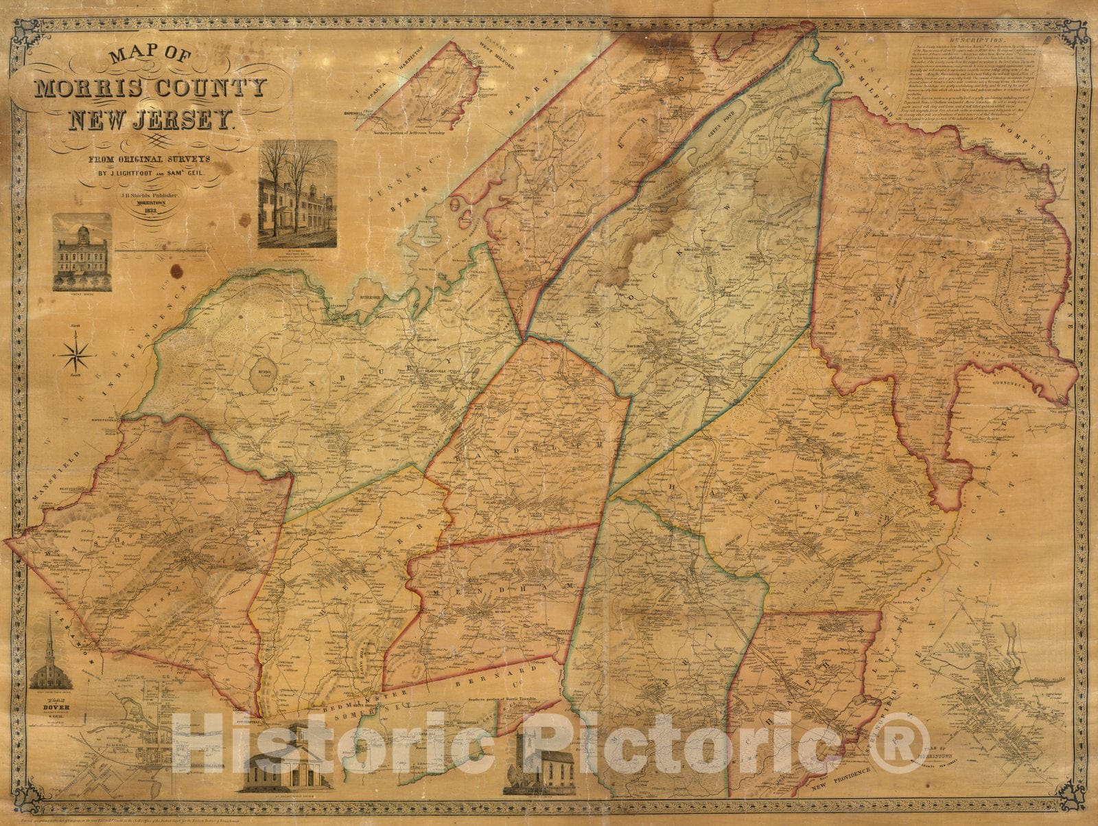 Historic Map : Map of Morris County, New Jersey, 1853 - Vintage Wall Art