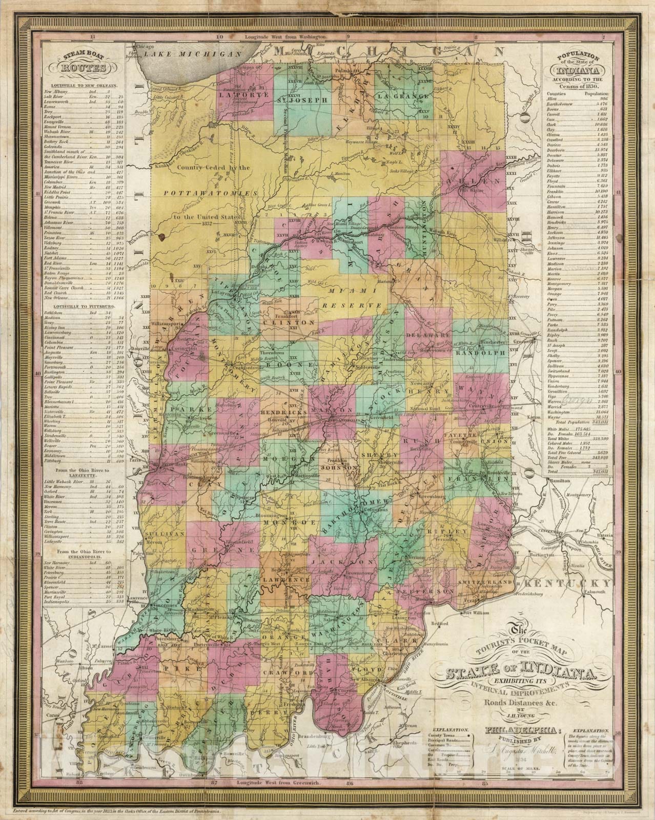 Historic Map - Pocket Map, Indiana 1834 - Vintage Wall Art