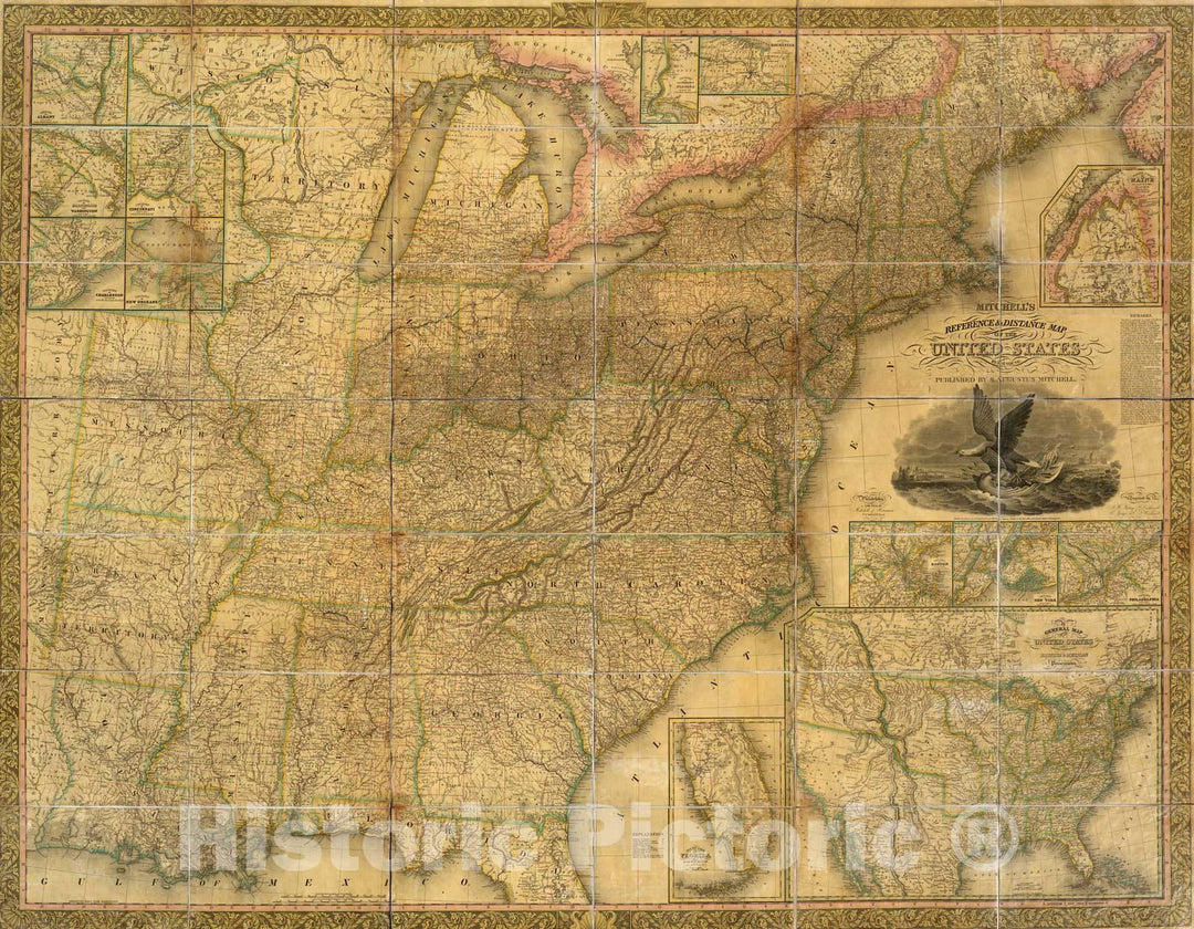 Historic Wall Map : Mitchell's Reference & Distance Map of The United States, 1836 - Vintage Wall Art